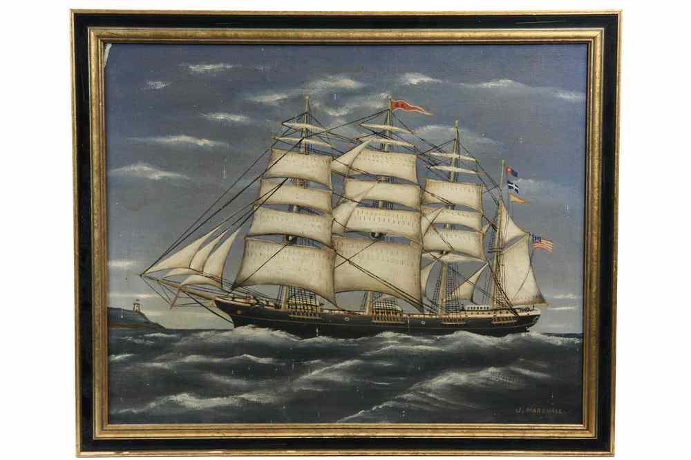 Appraisal: OOC - Four Mast Ship Portrait signed J Marshall lr