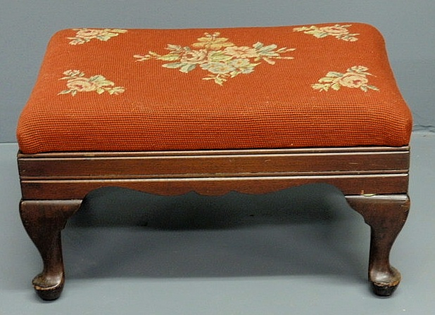 Appraisal: Queen Anne style footstool with floral needlepoint top h x