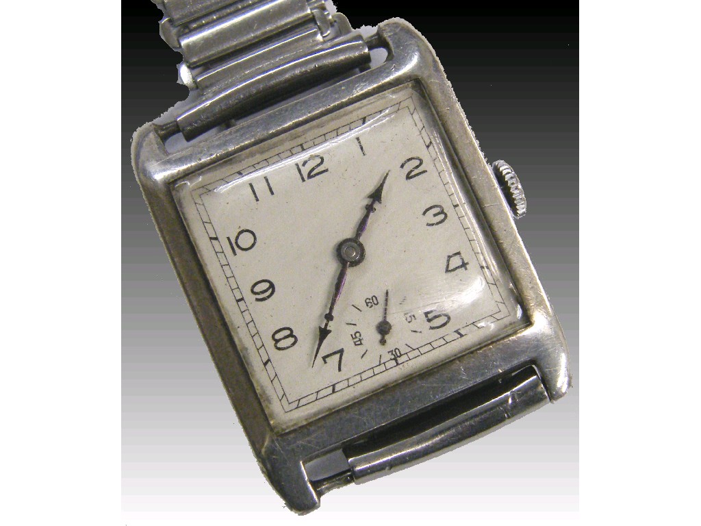 Appraisal: Silver rectangular gentleman's wristwatch import hallmarks for London the silvered