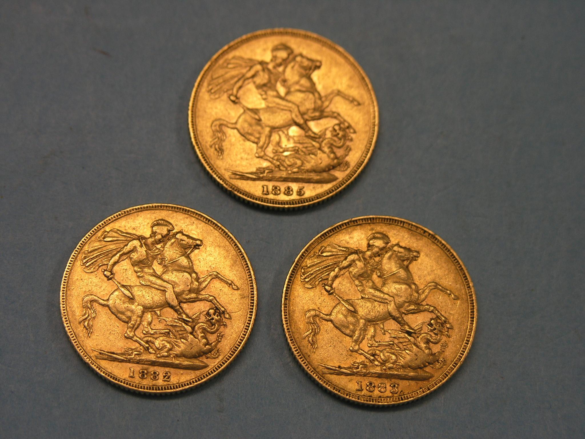 Appraisal: Three Victorian gold Sovereigns Sydney and Melbourne mints