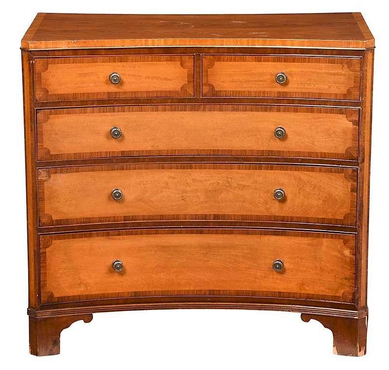 Appraisal: Georgian Style Satinwood Reverse Bowfront Chest British th century five