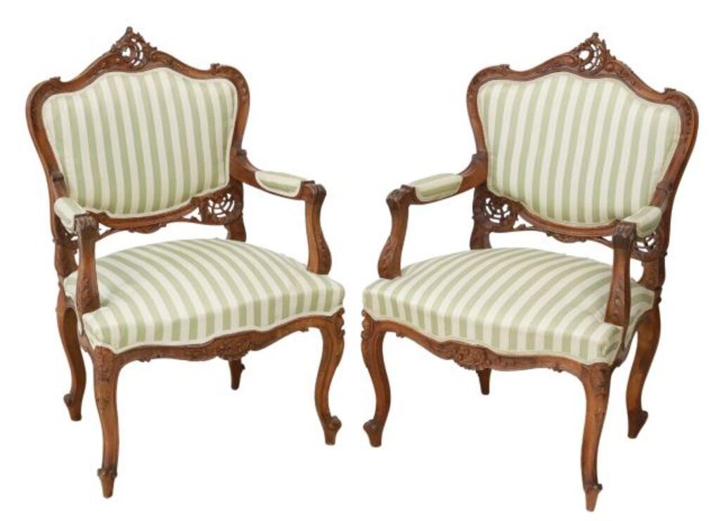 Appraisal: pair Louis XV style armchairs late th c carved and