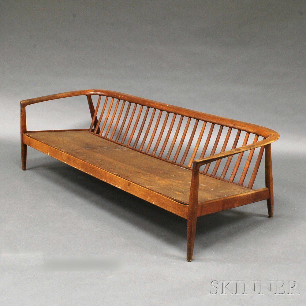 Appraisal: Mid-century Modern Dux Walnut and Teak Continuous-arm Sofa lacking seat