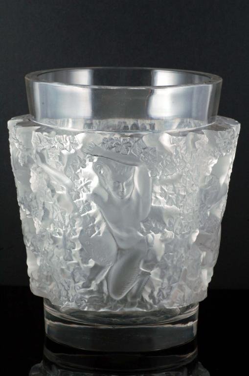 Appraisal: A heavy clear and frosted glass vase marked Lalique France