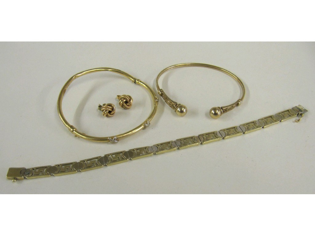 Appraisal: Lot comprising two ct gold bangles ct gold bracelet and