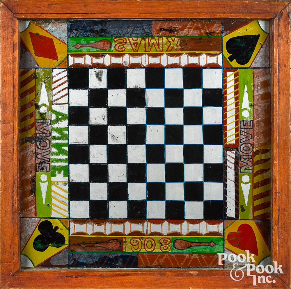 Appraisal: Reverse painted gameboard dated Reverse painted gameboard dated x Competitive