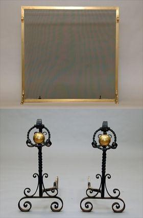 Appraisal: Pair of Andirons together with a Fire Screen