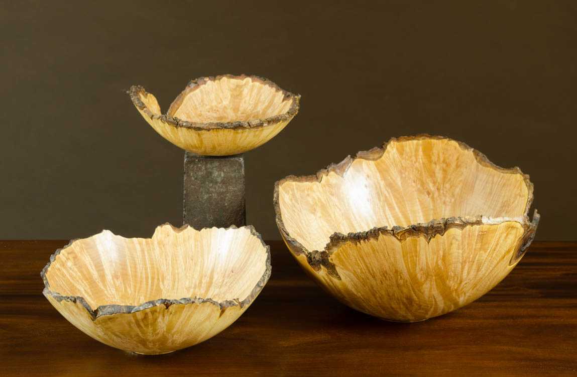 Appraisal: THREE HAND TURNED WOOD BOWLS by Dave Schweitzer the burl