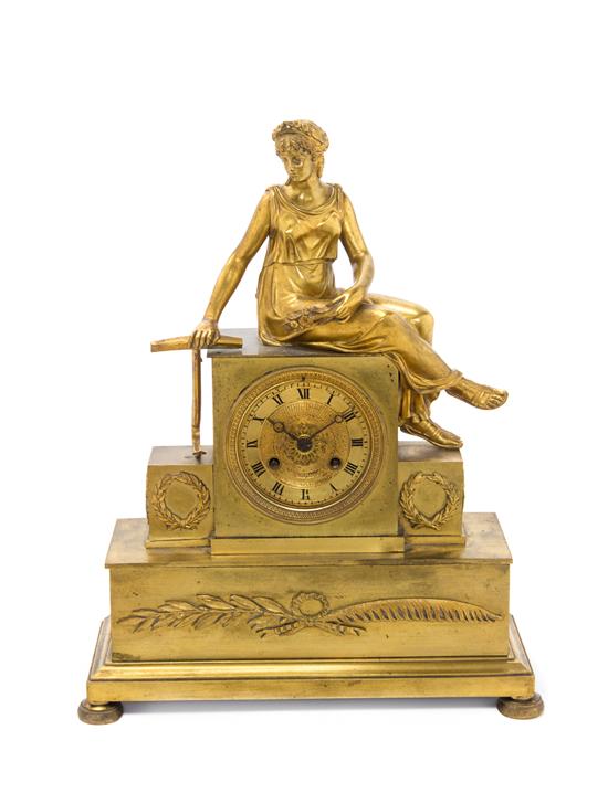 Appraisal: Sale Lot An Empire Gilt Bronze Mantel Clock first half