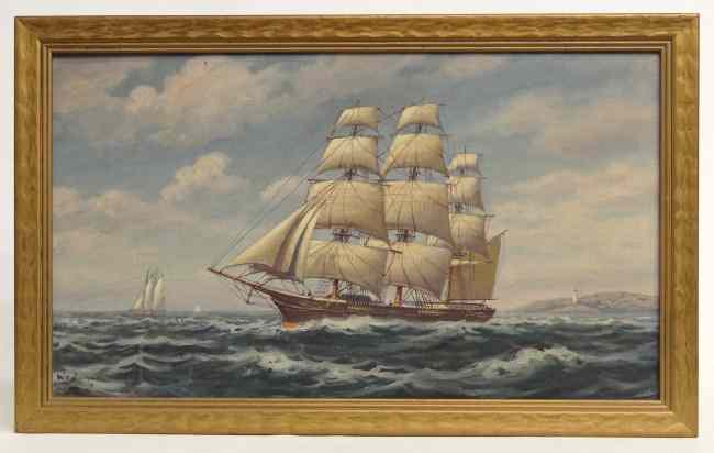 Appraisal: Painting oil on canvas ship signed ''WM Paskell'' William Frederick