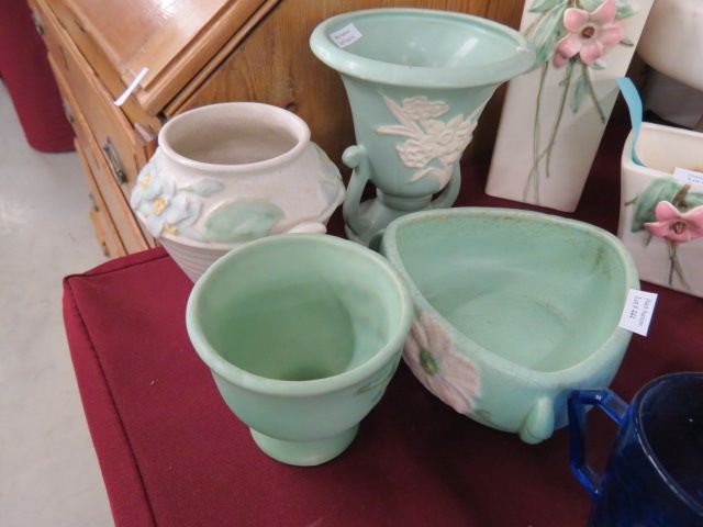 Appraisal: pcs Weller Pottery green white with floral decorations to