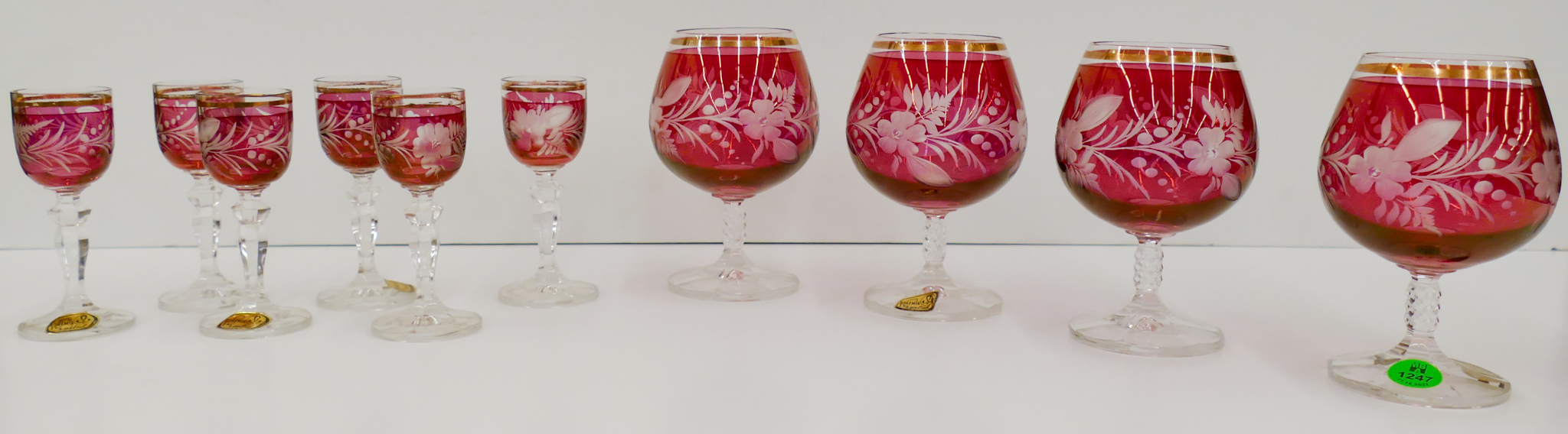 Appraisal: pc Bohemian Ruby Flash Etched Stemware '' to ''