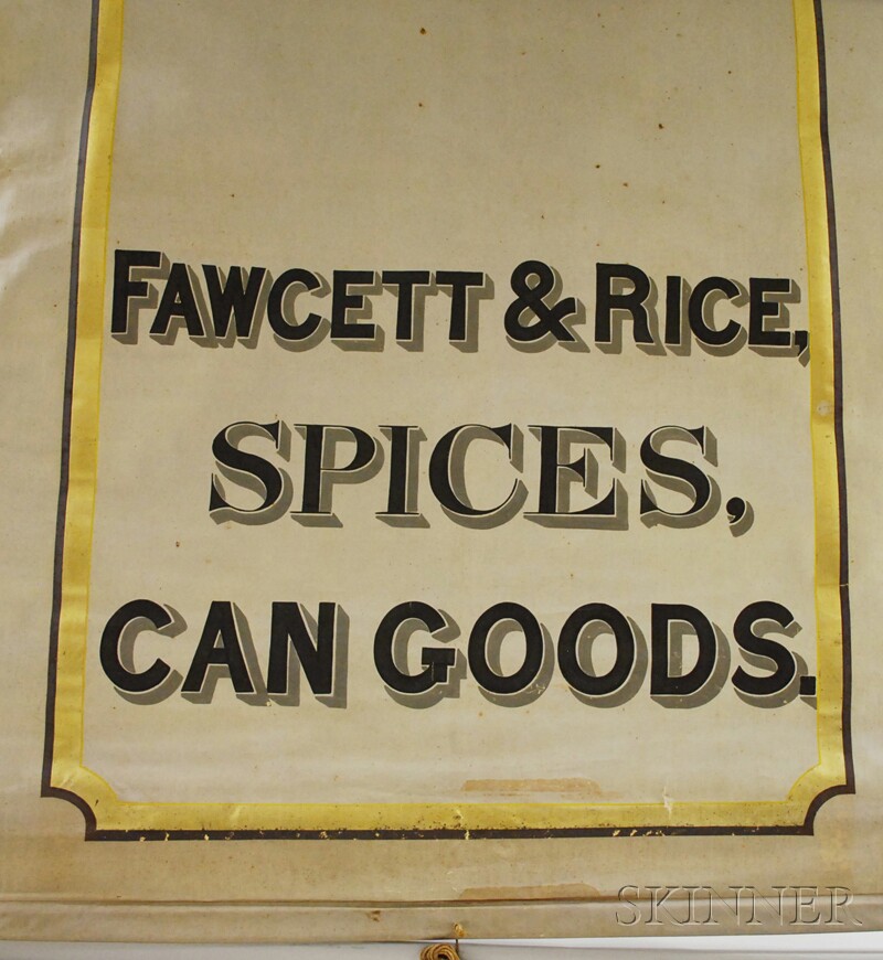 Appraisal: Three Hand-painted Canvas Grocery Store Banners painted by Wadsworth Boston