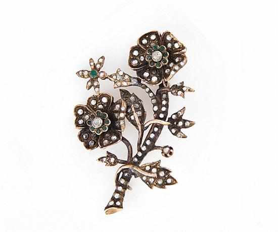 Appraisal: Victorian gem-set floriform brooch circa rose-cut diamonds and emeralds in