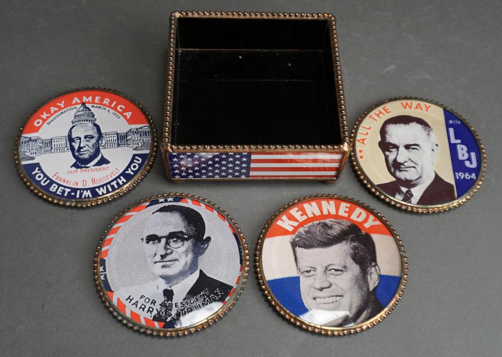 Appraisal: SET OF FOUR PRESIDENTIAL CAMPAIGN BUTTON COASTERS IN BOXSet of