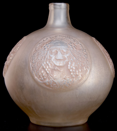 Appraisal: R LALIQUE Vase Quatre Masques clear and frosted with sepia