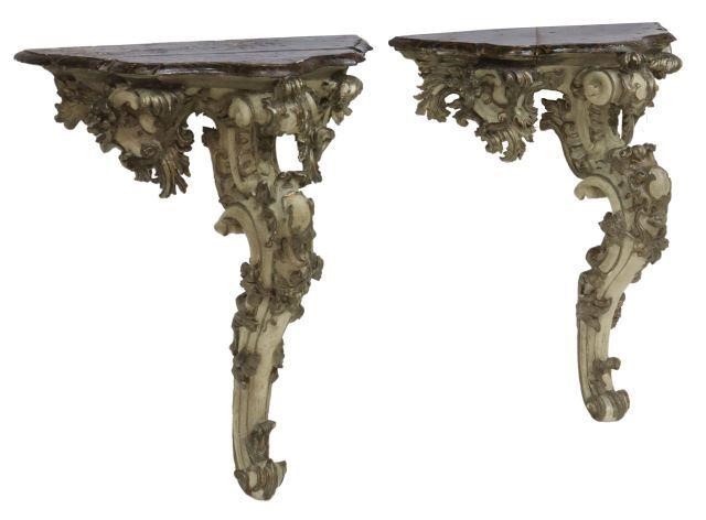 Appraisal: pair Italian bracket console tables thc each with painted wood