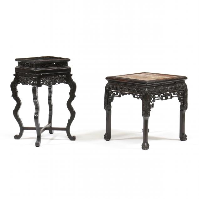 Appraisal: TWO CHINESE CARVED WOOD TABLES th and th century a