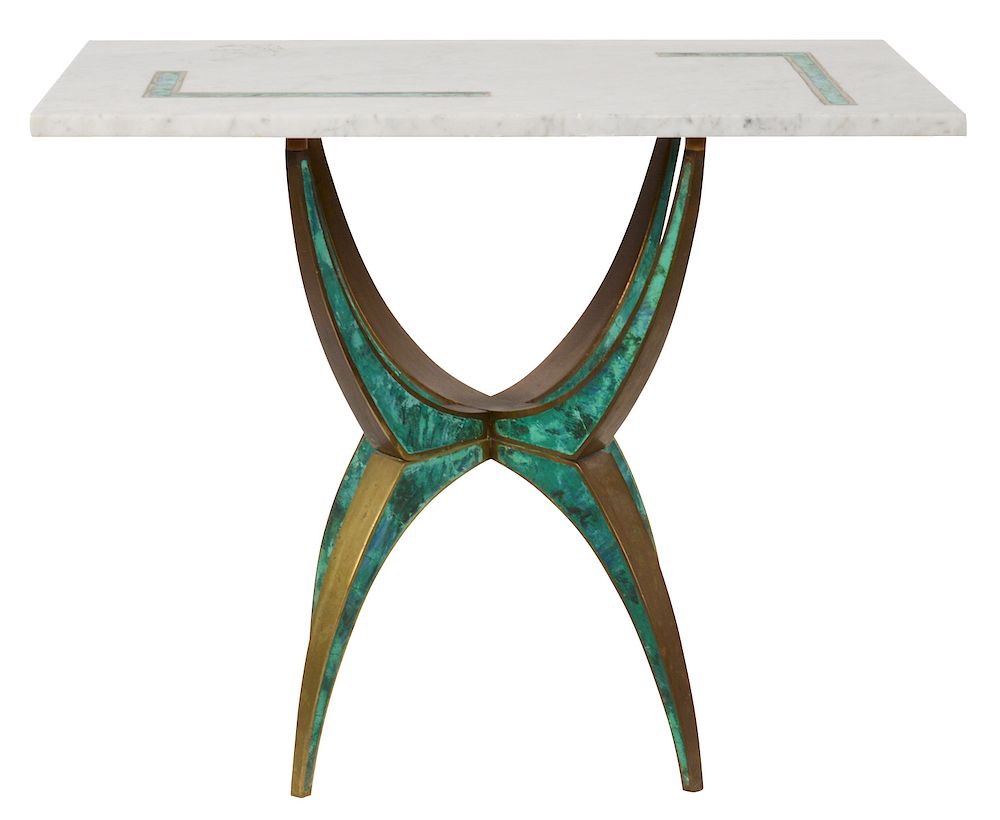 Appraisal: Pepe Mendoza Side Table W Inlaid Marble Top Pepe Mendoza