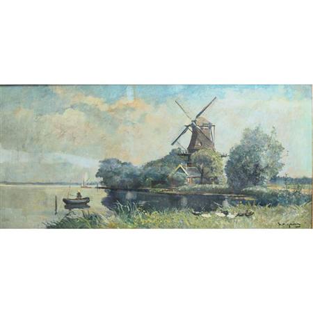 Appraisal: Hendrik Pieter Groen Dutch - River Landscape with a Windmill