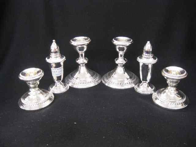 Appraisal: pcs Sterling Silver '' '' candleholders '' salt pepper weighted