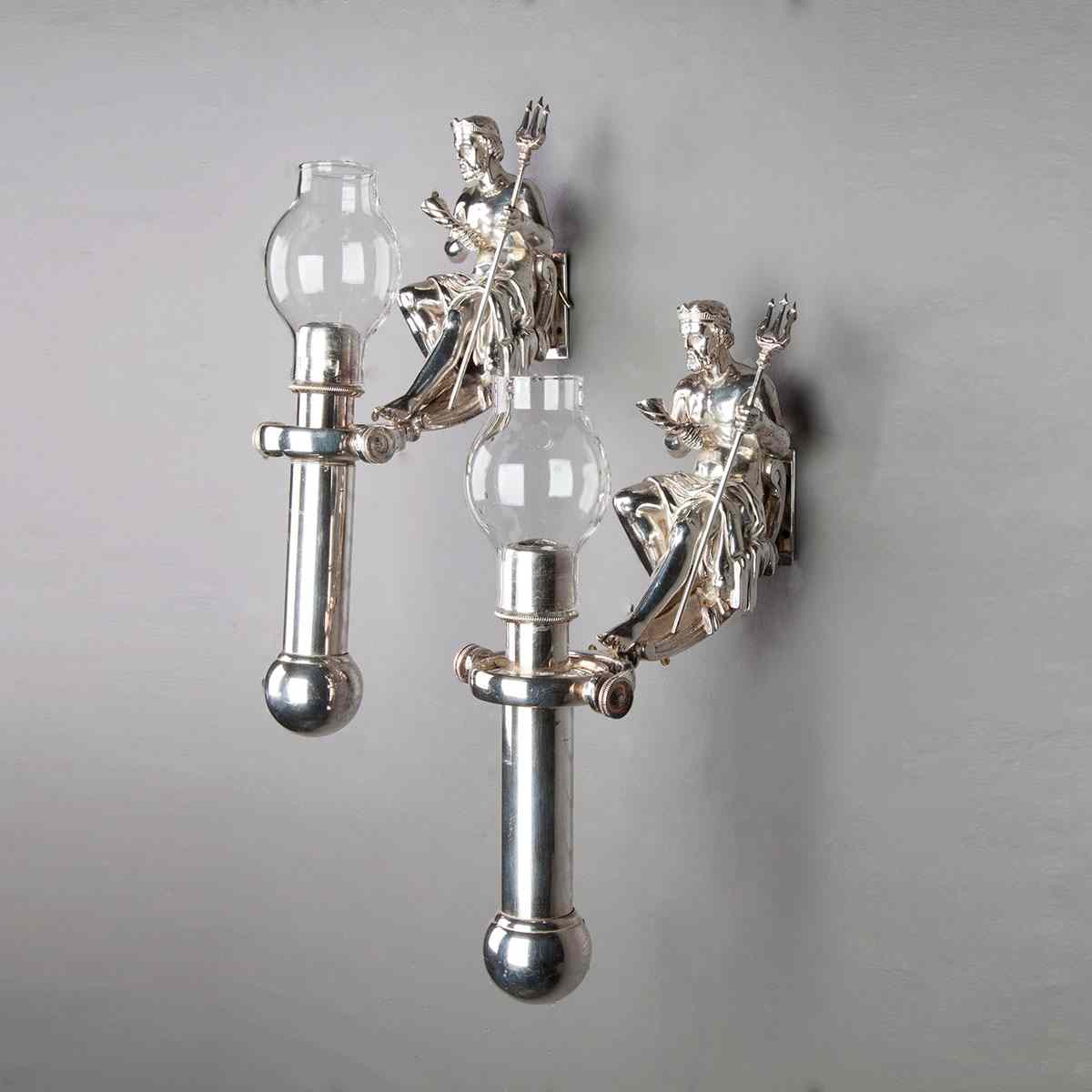 Appraisal: Set of Four Silvered Ship Ts Figural Wall Sconces Miller