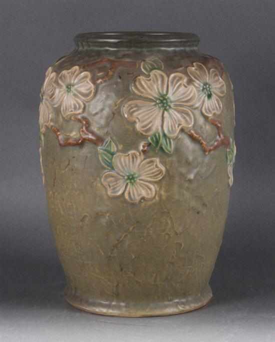 Appraisal: Roseville molded art pottery vase in the ''Dogwood'' pattern first