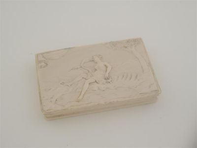 Appraisal: An early th century oblong ivory snuff box carved on