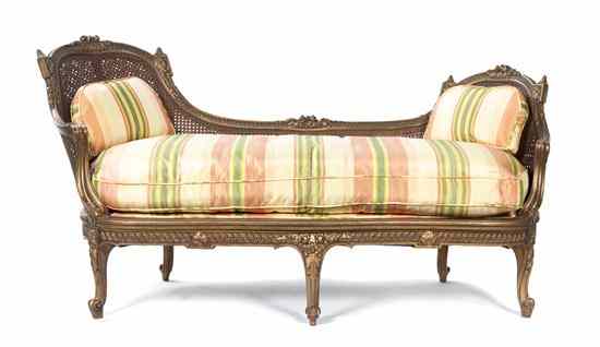 Appraisal: A Louis XV Style Giltwood and Caned Recamier the caned