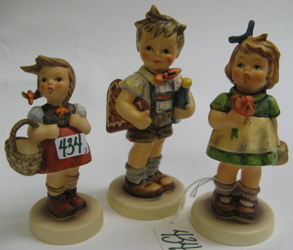 Appraisal: THREE GERMAN HUMMEL FIGURES The Surprise HUM - H TM-