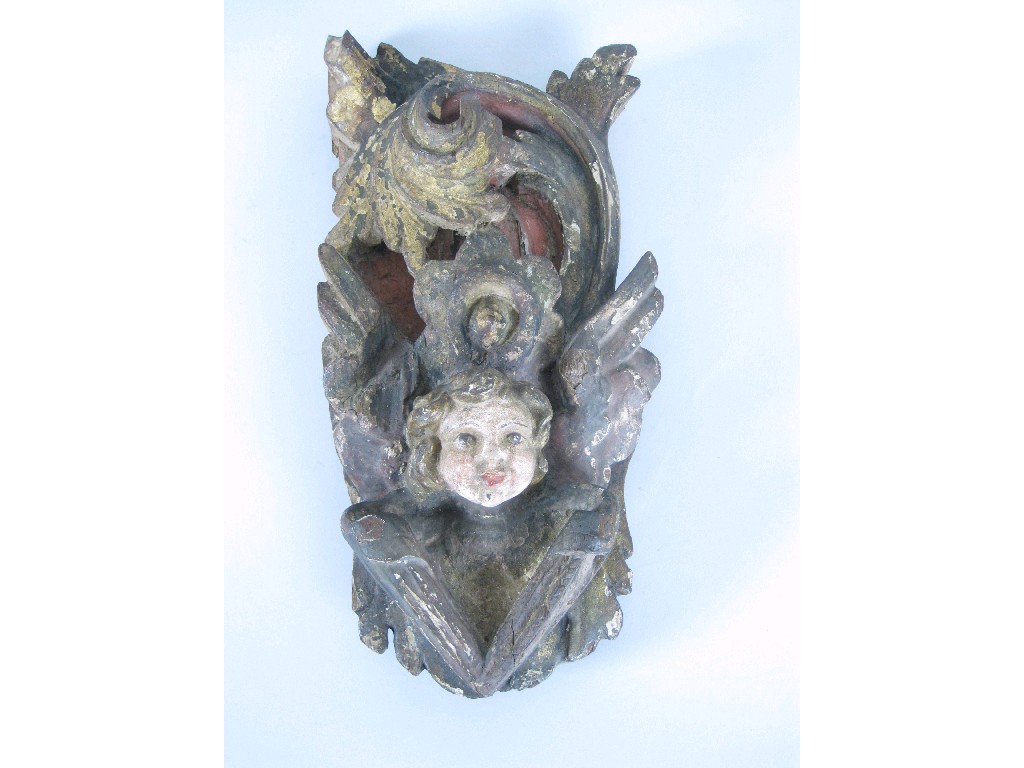 Appraisal: An th century carved giltwood Wall Plaque of Cherub in