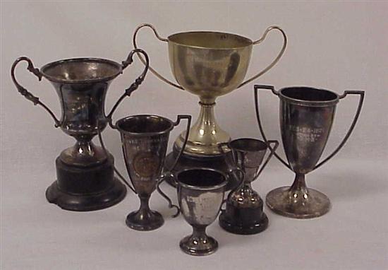 Appraisal: Lot of six silverplate trophy cups including a Pembroke Arms