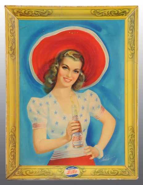 Appraisal: Pepsi Self-Framed Cardboard Poster Description Beautiful artwork with girl in