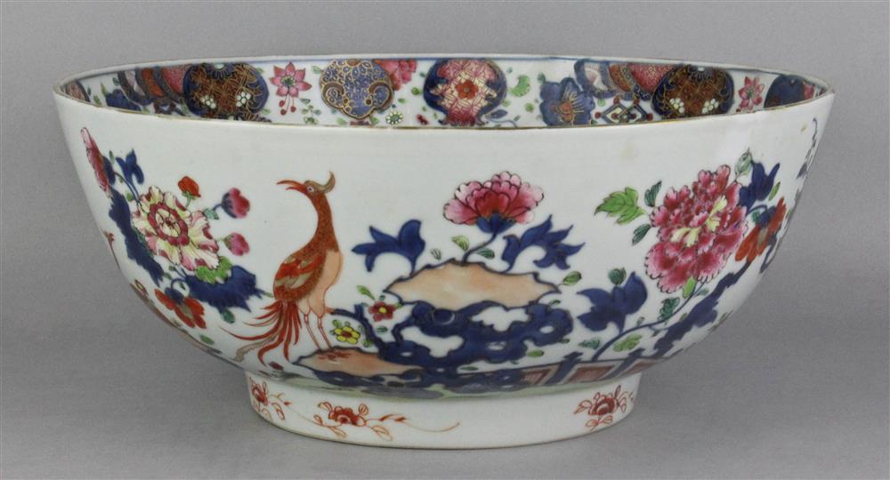 Appraisal: CHINESE EXPORT UNDERGLAZE BLUE AND FAMILLE ROSE PUNCH BOWL TH