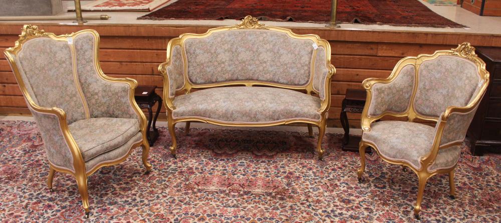 Appraisal: THREE-PIECE LOUIS XV STYLE GILTWOOD SALON SEATING FURNITURE SET c