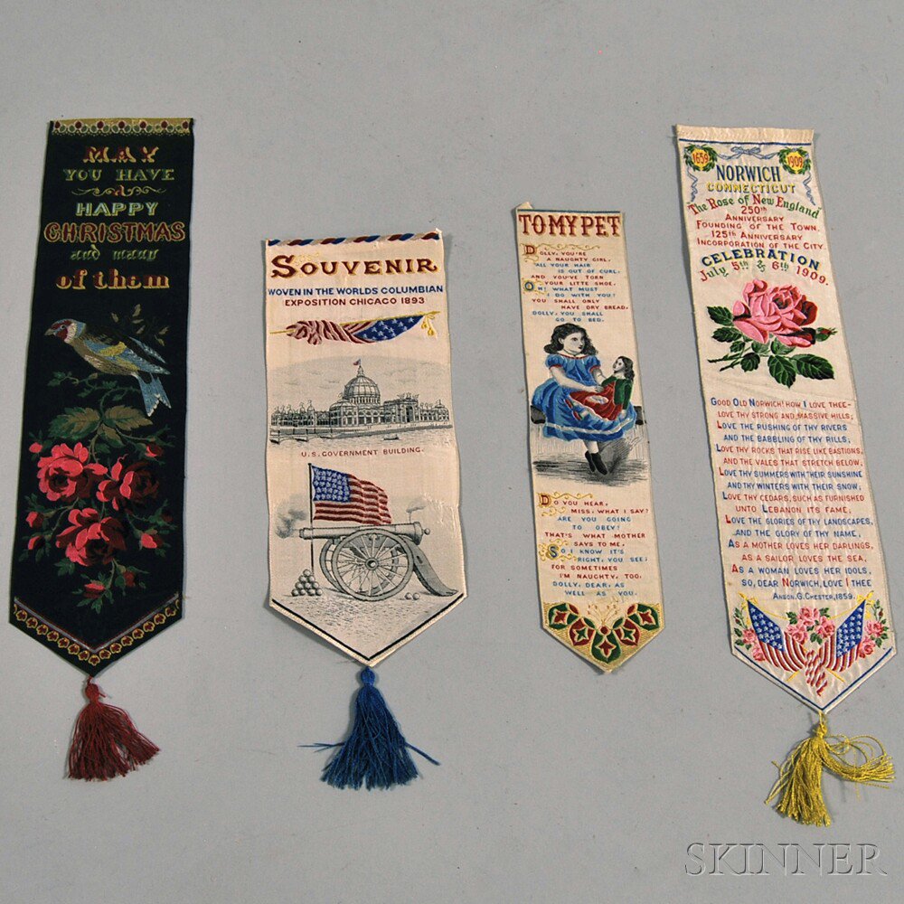 Appraisal: Four Late th and Early th Century Stevengraph Ribbons one