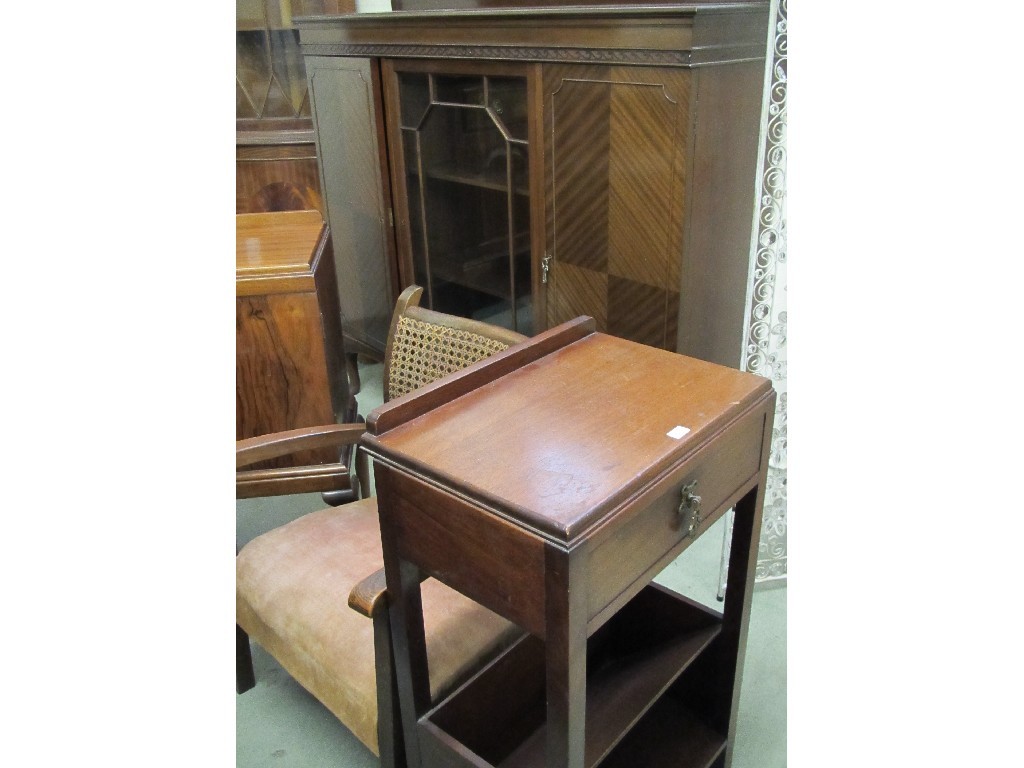 Appraisal: Mahogany display cabinet two bedside cabinets and a cane back