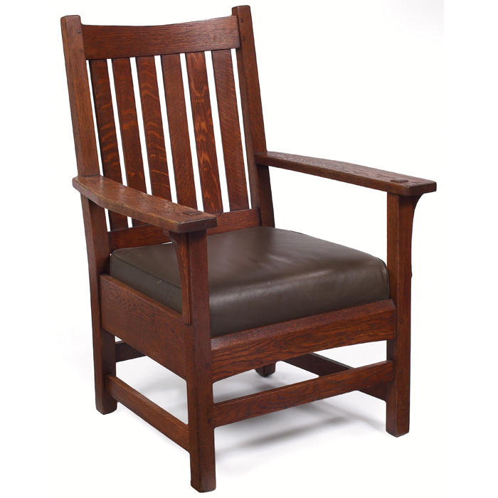 Appraisal: L andJG Stickley armchair similar to open-arm form with six