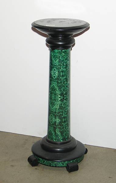 Appraisal: An ebonized faux malachite pedestal th century height in