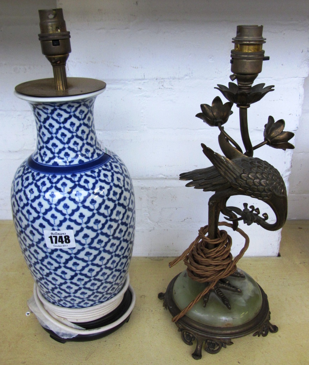 Appraisal: A Chinese style porcelain lamp and a gilt brass and