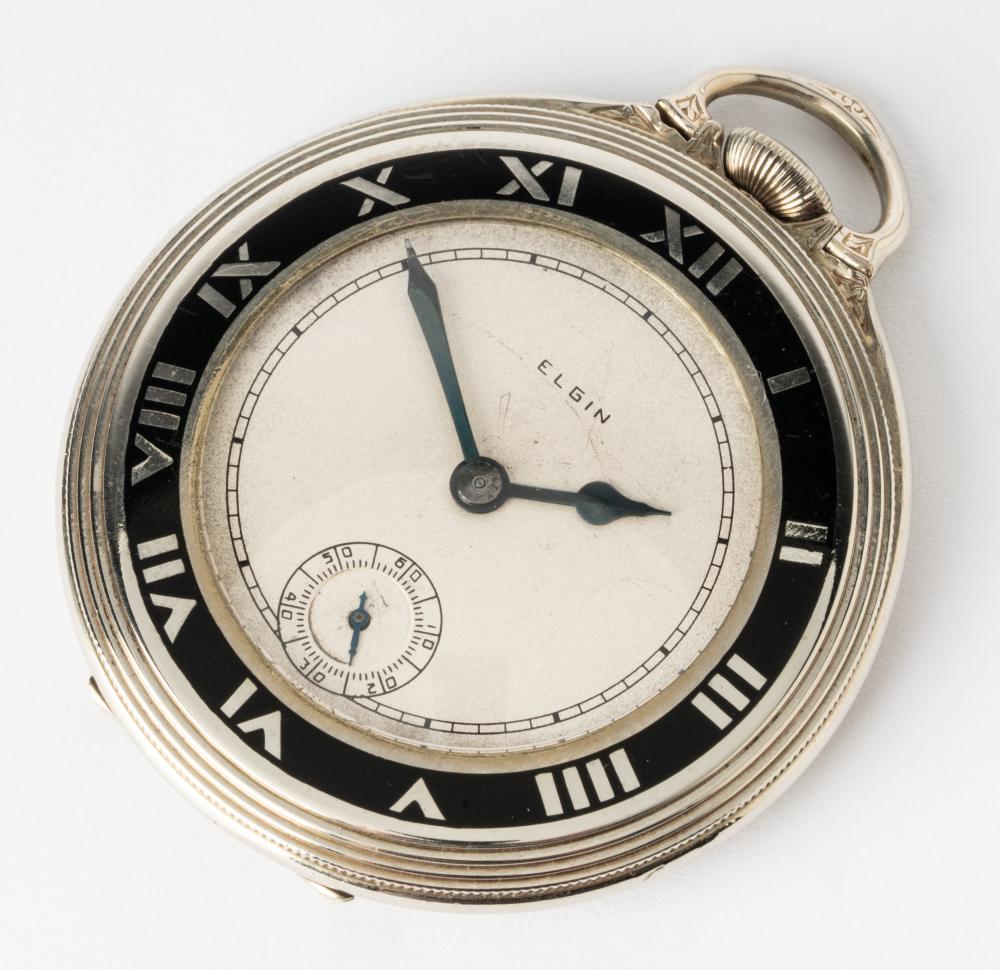 Appraisal: ELGIN STAINLESS STEEL ART DECO POCKET WATCH mm in diameter