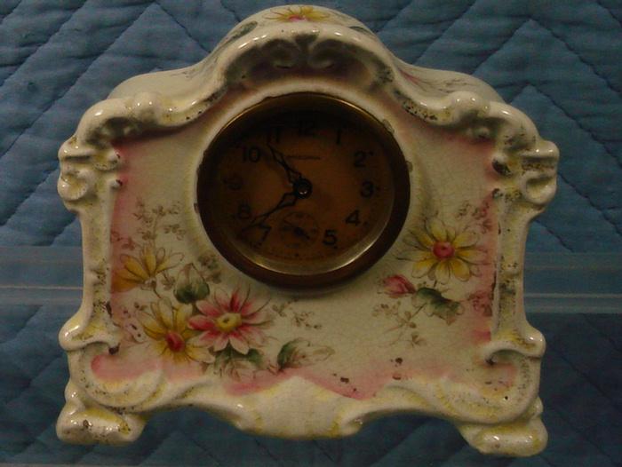 Appraisal: Ansonia Bluebird china case clock hr movement h Estimate -