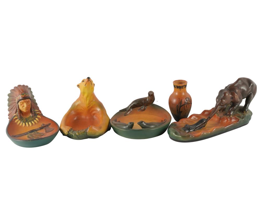 Appraisal: FIVE IPSEN DANISH POTTERY PIECESimpressed factory marks comprising a vase