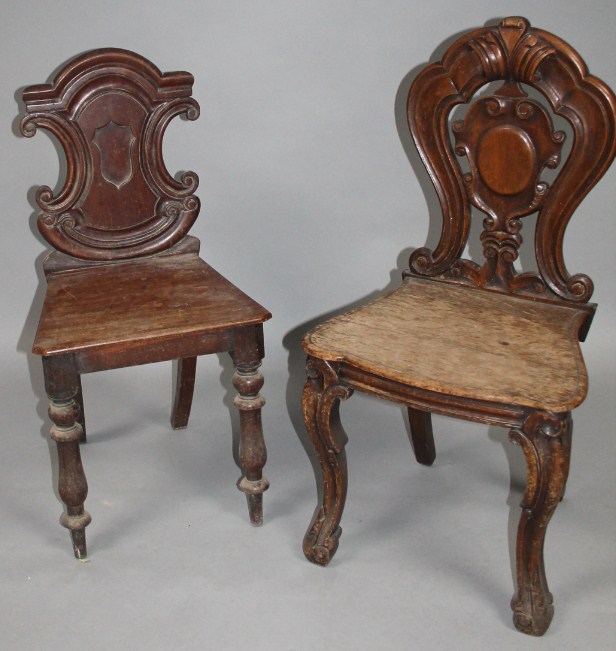 Appraisal: A thC mahogany framed hall chair with shaped shield part