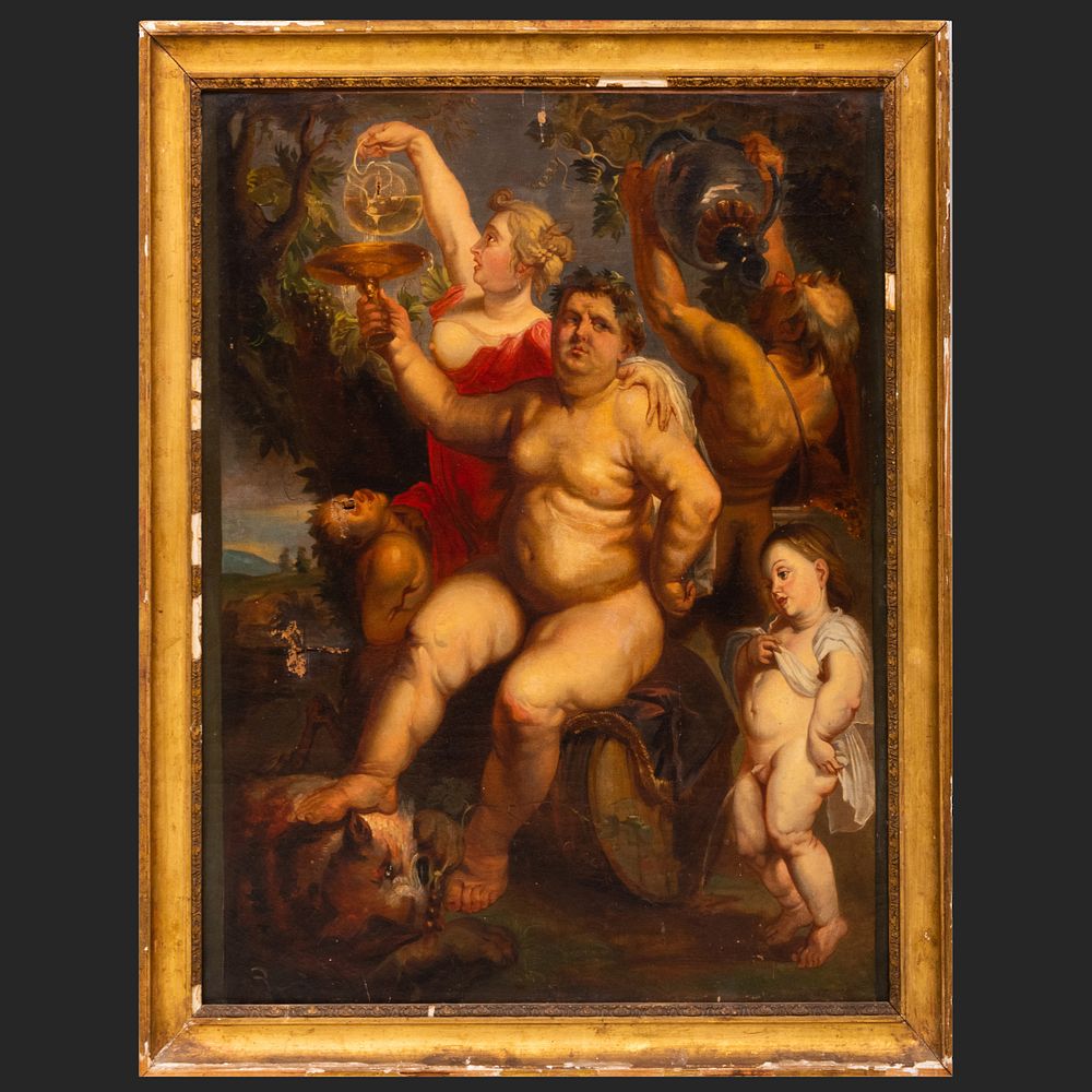 Appraisal: Italian School Bacchus And Revelers Oil on canvas unsigned x