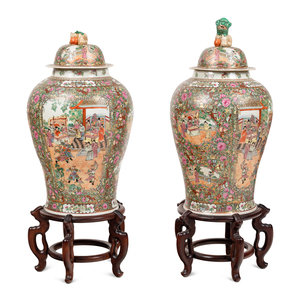 Appraisal: A Pair of Large Chinese Export Rose Medallion Porcelain Jars