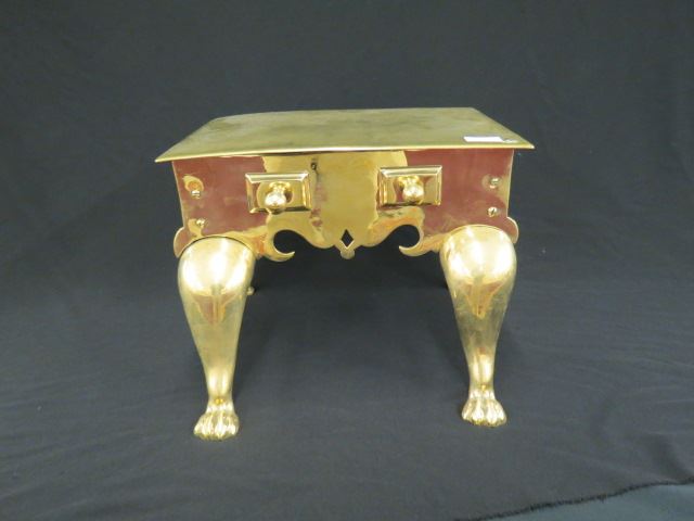 Appraisal: Antique Brass Fireplace Footman Stand lion paw feet X recently