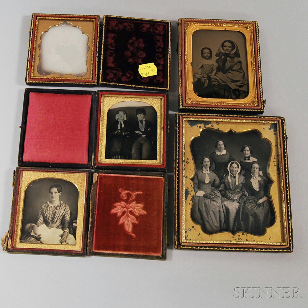 Appraisal: Four Daguerreotypes and an Ambrotype Family Portraits daguerreotypes include a