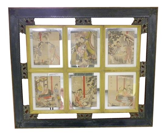 Appraisal: ASIAN Mirrored artwork six album leaves depicting ladies of Ch'ien-Long