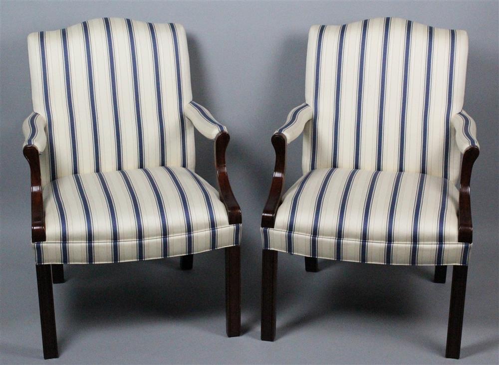 Appraisal: PAIR OF COUNCIL CRAFTSMEN STRIPED LOLLING CHAIRS shaped tight back